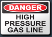 Danger High Pressure Gas Line Sign