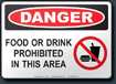 Danger Food Or Drink Prohibited In This Area Sign